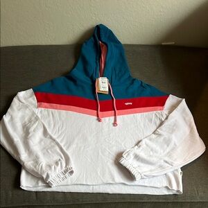 Colorblock Hoodie with Red and Blue Accents